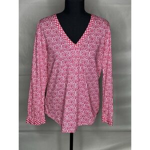 C. Wonder Allover Geometric Print Top V Neck Pink Blouse Size XS